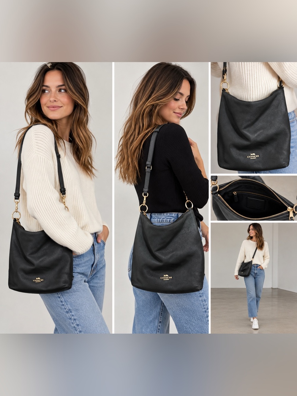 Good condition Coach Black Pebbled Leather Shoulder Hobo with Gold Hardware